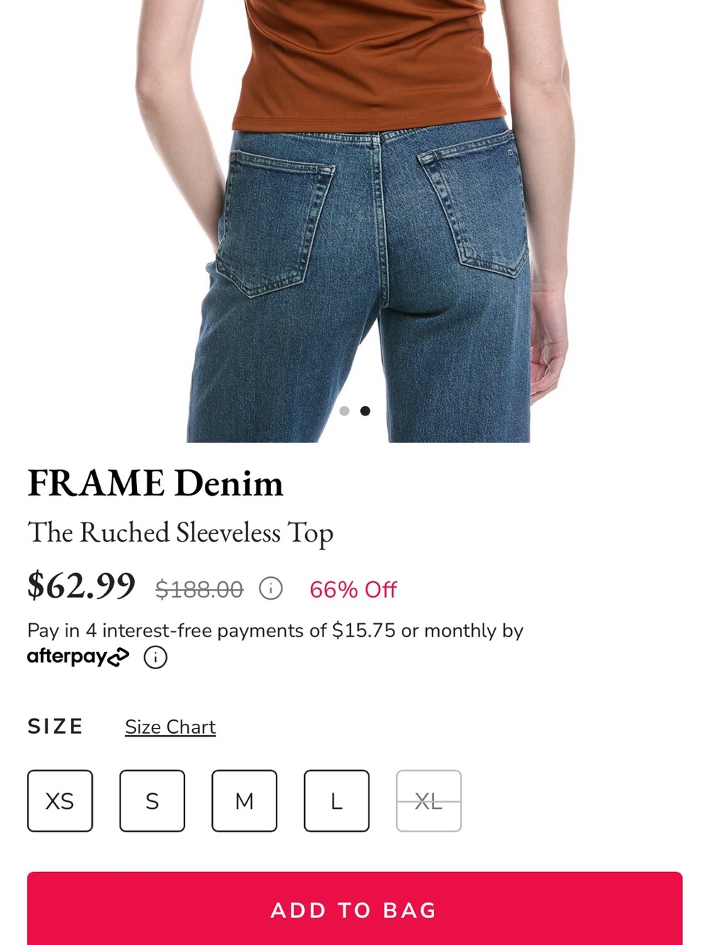 Frame Denim Rust Sleeveless Ruched Front Tank - Picture 3 of 6